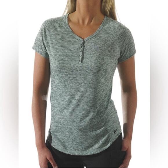 KAVU Gigi Green Everglade Short Sleeve V-Neck Tee Shirt - Picture 1 of 6